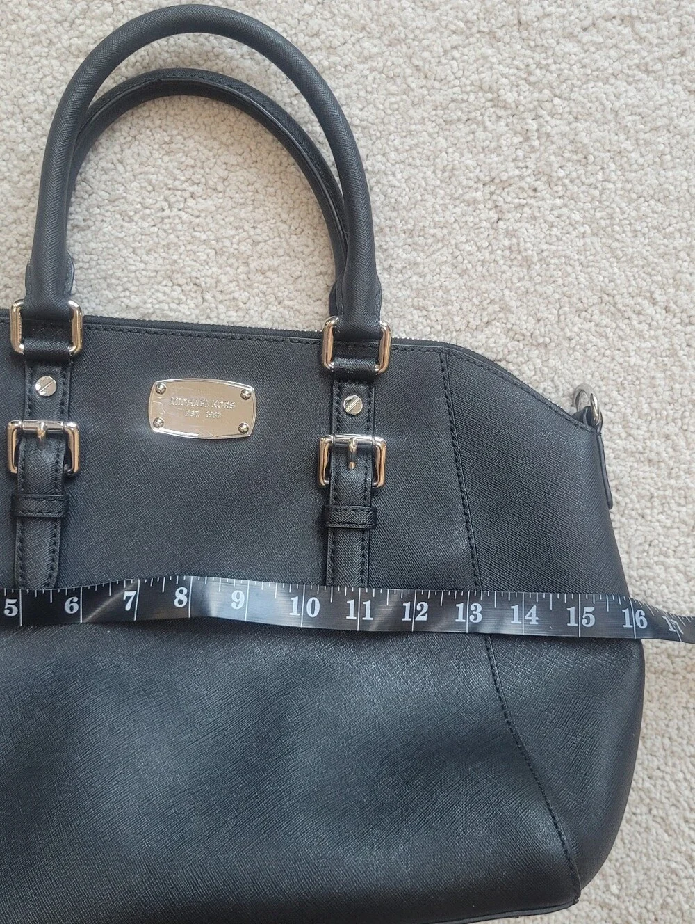 Chic Michael Kors Black Saffiano Leather Satchel with Adjustable Straps